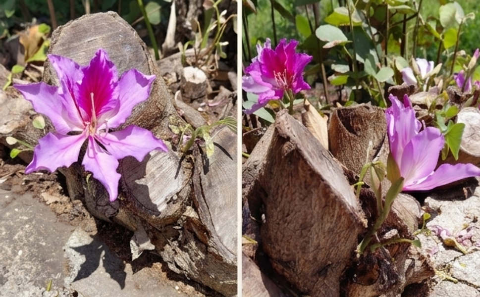 Mezitli’de doğanın mucizesi ağacın kökünde çiçek açtırdı