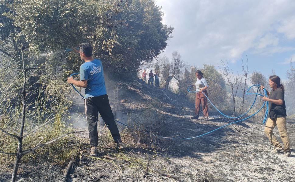 Ormanlık alanda yangına vatandaşlar koştu