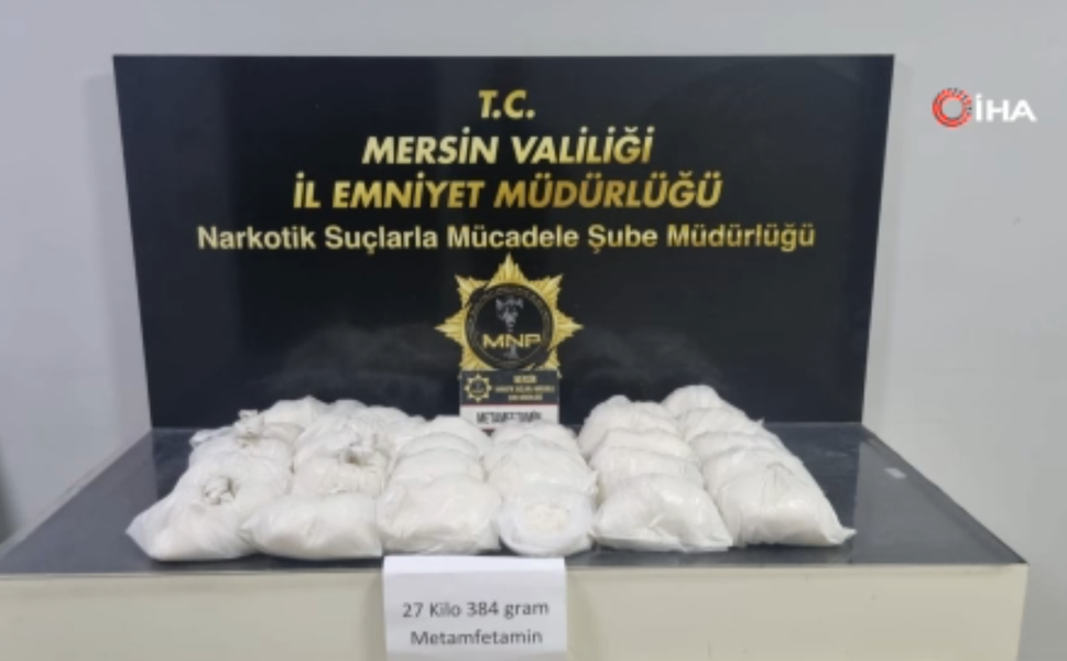 Mersin'de 27 kilodan fazla metamfetamin ele geçirildi