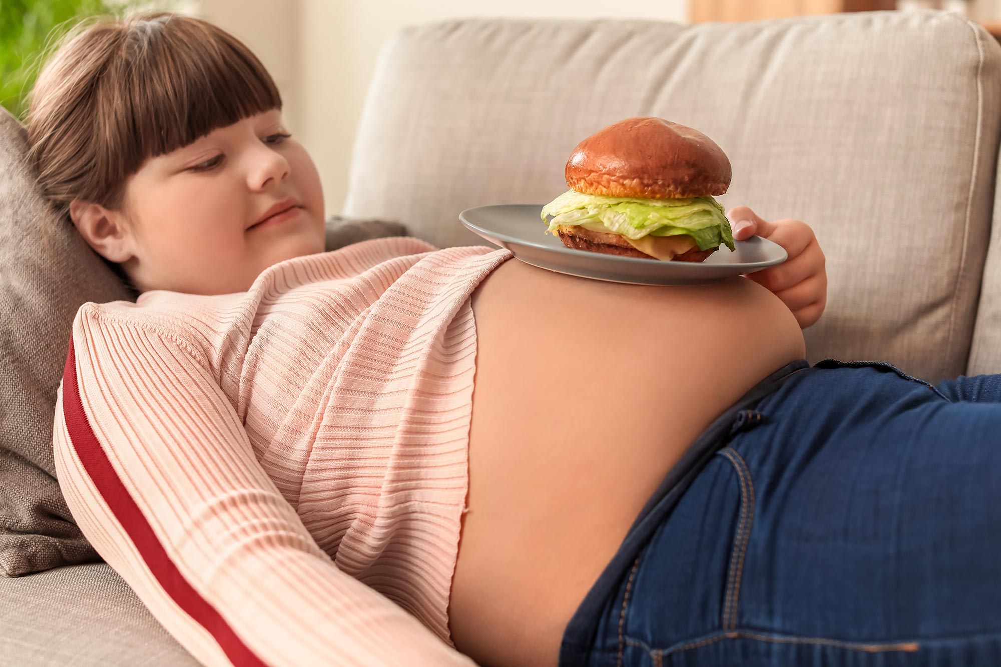 Obesity Overweight Girl Eating Burger
