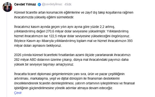 Cevdet Yilmaz Ihracatimizi 282 Milyar D 1047561 310854 (1)