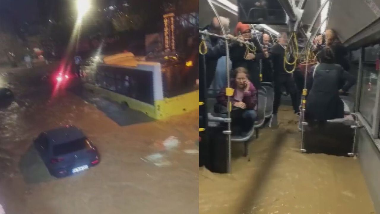 Selden mahsur kalan vatandaşlar araçların üzerine çıktı